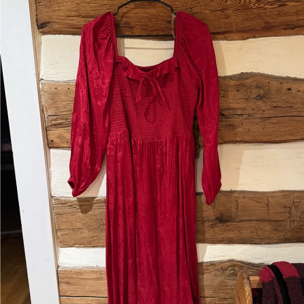 Maurices Red Ruched Long Sleeve Sundress